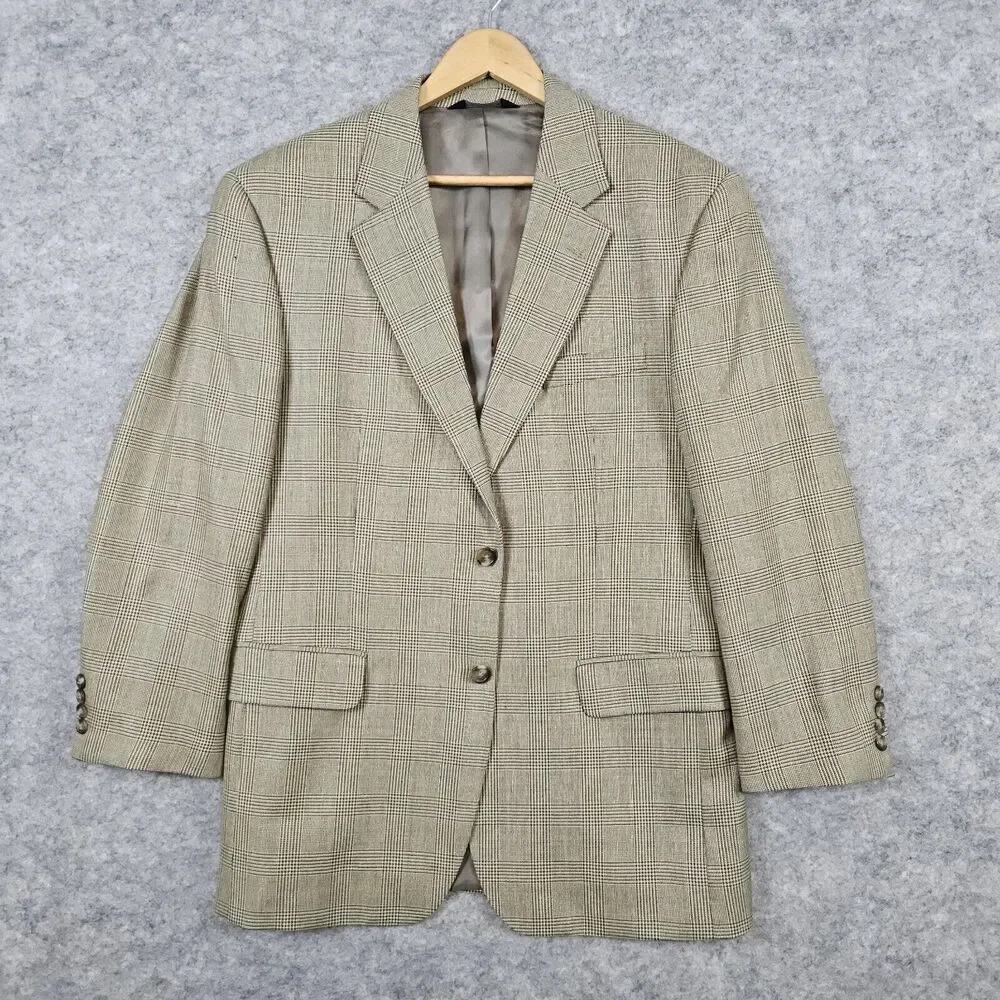 Jos A Bank Men's Size 42R Beige Windowpane Blazer/Sport Coat/Suit Jacket SPOT‎